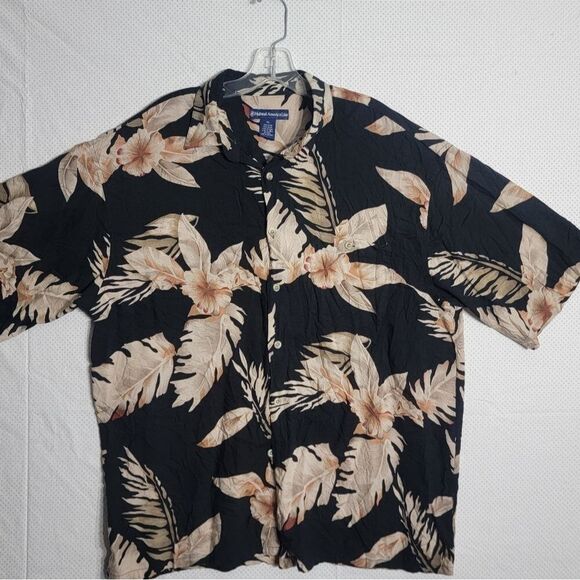 Holland America Line Mens Hawaiian Shirt XLarge Black Beige Floral Collar Pocket - Picture 9 of 12